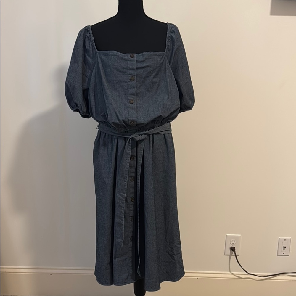 Blue Puff Sleeve Midi Sundress
